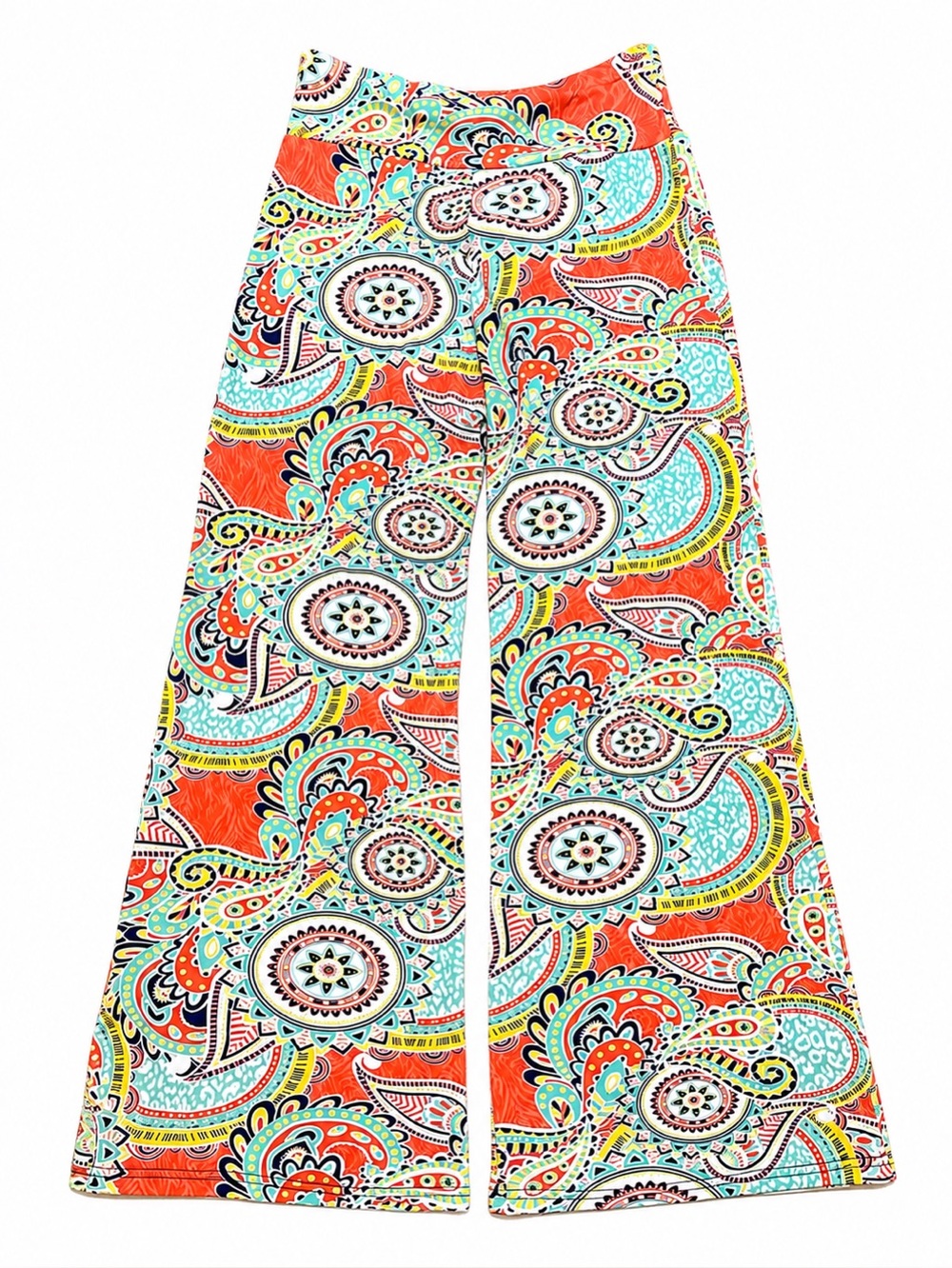 Lildy Palazzo Pants S/M Boho Paisley Wide Leg Pull On Stretch Lounge Beach - Picture 3 of 8